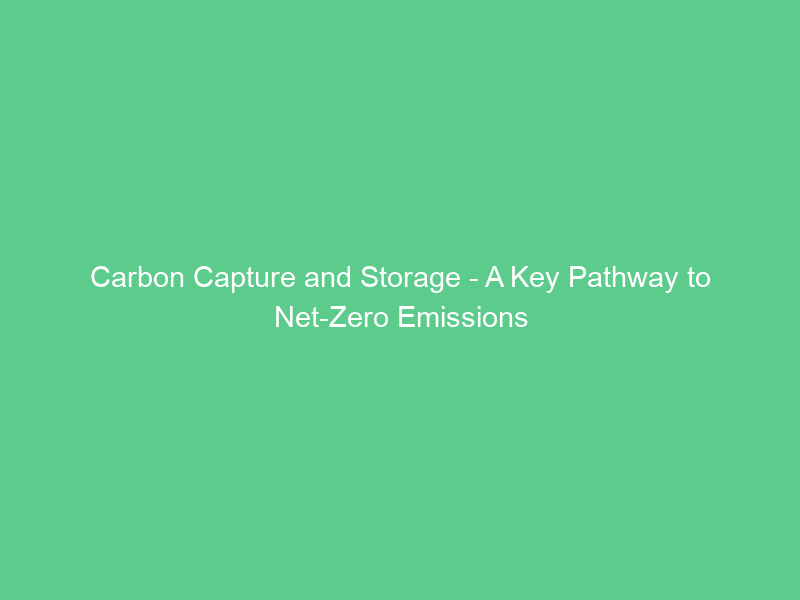 Carbon Capture and Storage – A Key Pathway to Net-Zero Emissions