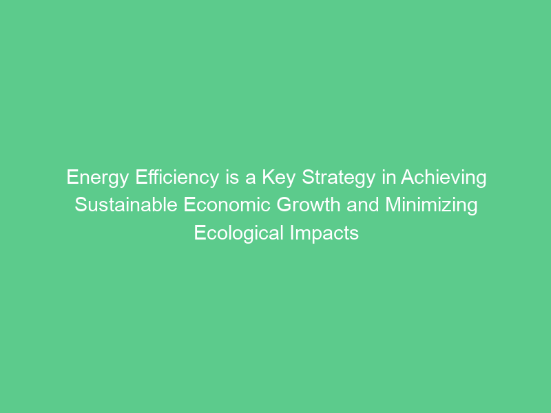 Energy Efficiency is a Key Strategy in Achieving Sustainable Economic Growth and Minimizing Ecological Impacts