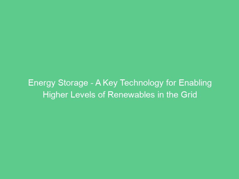 Energy Storage – A Key Technology for Enabling Higher Levels of Renewables in the Grid