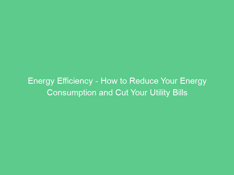 Energy Efficiency – How to Reduce Your Energy Consumption and Cut Your Utility Bills
