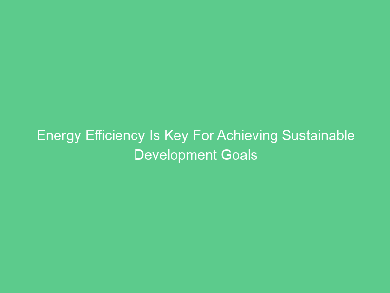 Energy Efficiency Is Key For Achieving Sustainable Development Goals